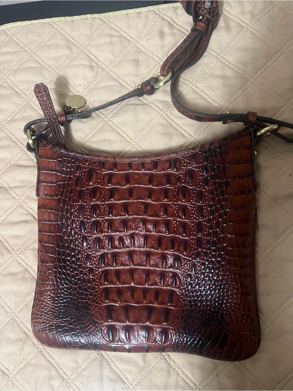 Brahmin Katie Pecan Melbourne Croc-Embossed Leather Crossbody Bag - Picture 11 of 13